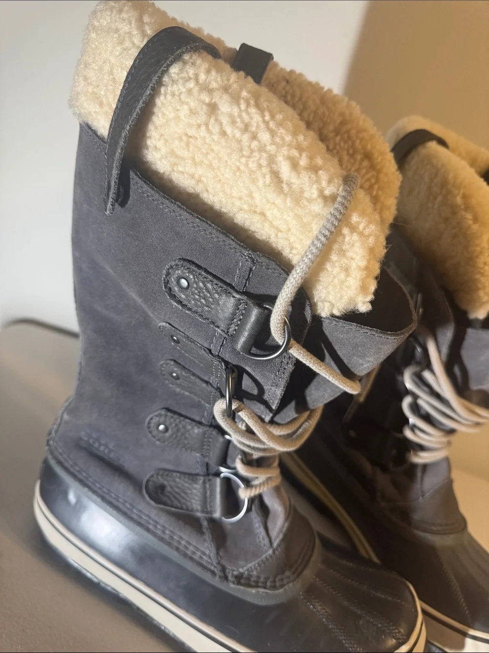 Sorel Gray and Cream Insulated Lace-Up Winter Boots